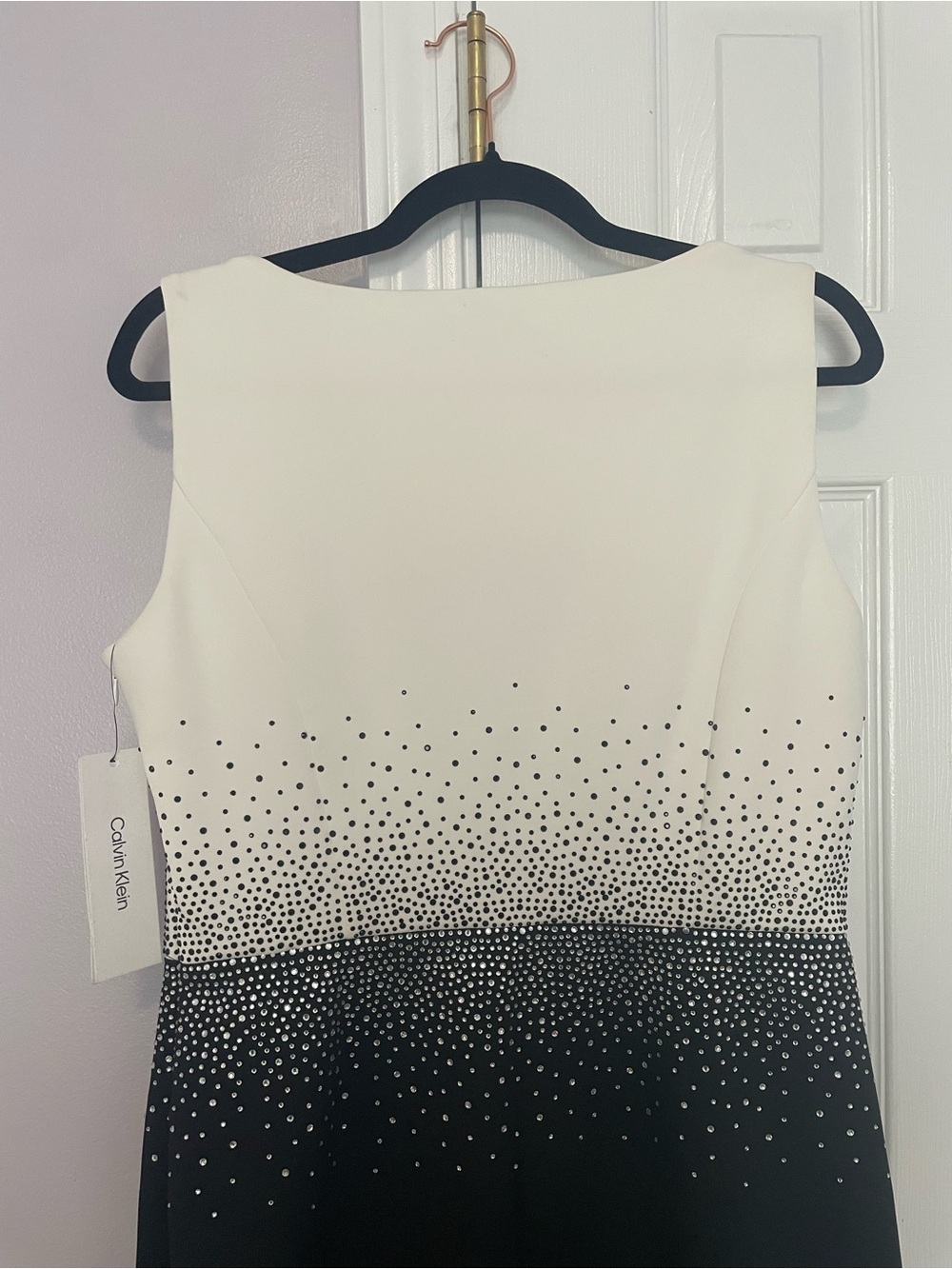 Calvin Klein Black and White Midi Dress with Graduated Rhinestones - Picture 3 of 3